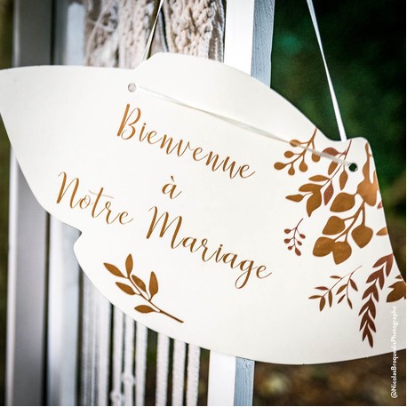 Pancarte "Bienvenue à notre mariage" | bronze et laurier
